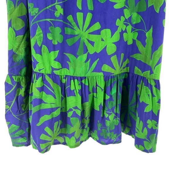 Pietro Brunelli Dress Size M Leaf Print Sleeveless Collared Ruffle Italian Beach - Picture 3 of 7